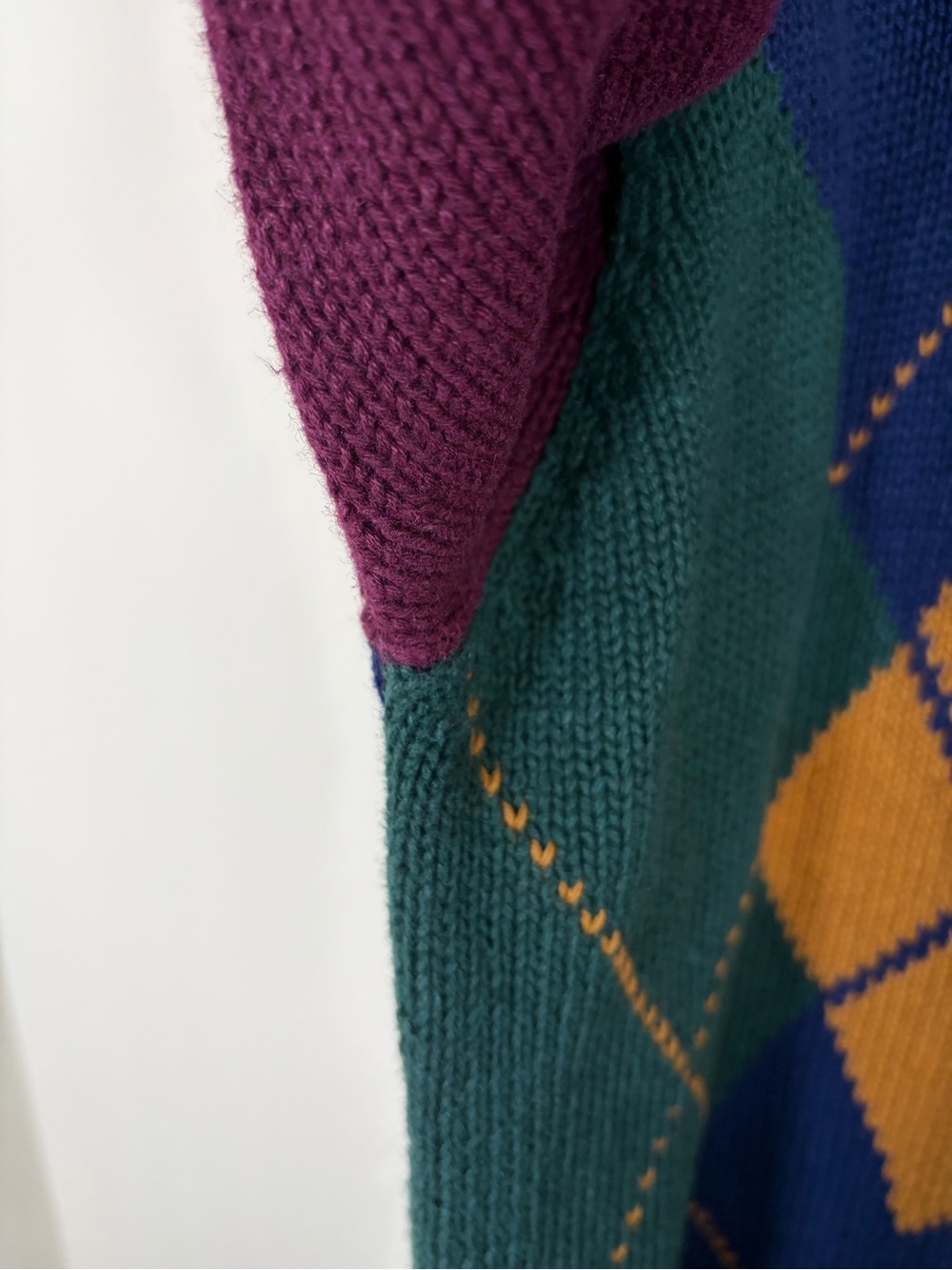 Vintage American Weekend Colorblock Argyle Sweater Size Large 90s Ramie Cotton - Picture 5 of 12